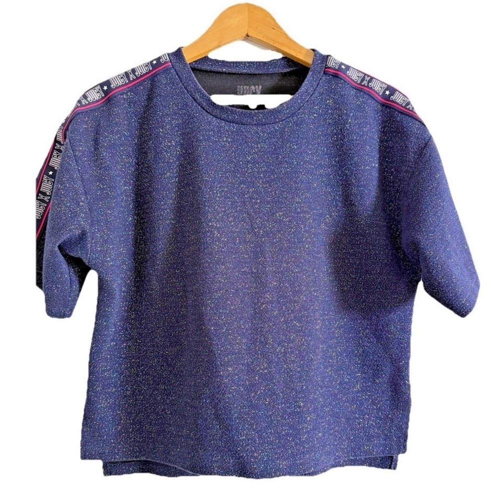 Juicy Couture Sparkle Sweatshirt‎ Womens Medium Pre-Owned SS Navy Blue Logo Tape
